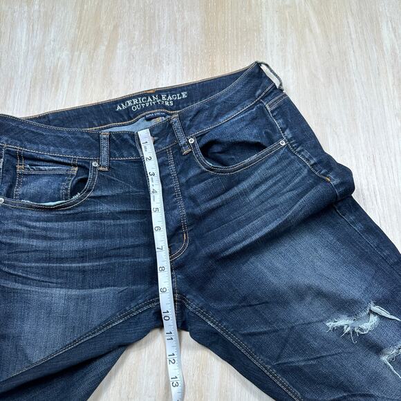 American Eagle Tomgirl Distressed Raw Hem Dark Wash Super Stretch Denim Jeans 6 - Picture 8 of 15